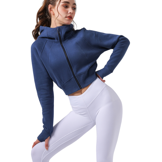  Fleece-lined Warm Sports Clothes Short Loose Sweater Women Hooded Fitness Sports Top