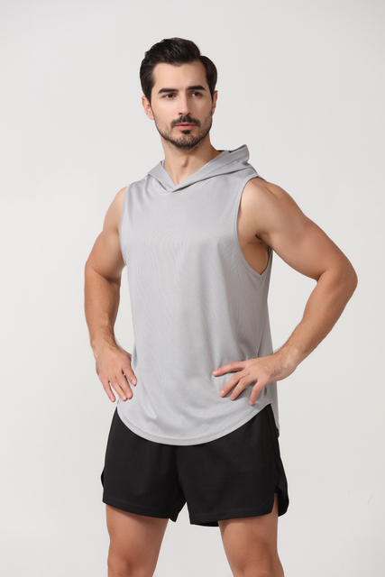 Men's Gym Fitness Hooded Tank Top Breathable Quick Dry Men's Sporty Tank Top Gym Bodybuilding Fitness Wear