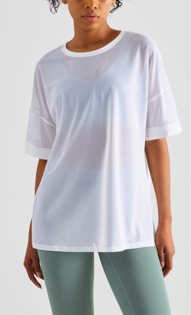  Loose Sports Top with Quick-Drying Split Sleeves Fitness Cool Feeling Solid Pattern