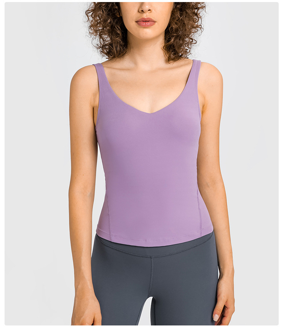 Sports Sleeveless Shirts V-neck Yoga Tank Top for Women U-shaped Back Nude Skintight Fitness Vest