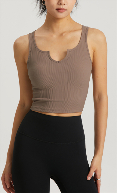 Custom Women Ribbed Sleeveless Padded Crop Top V Neck Workout Vest Tank Tops Yoga Bra