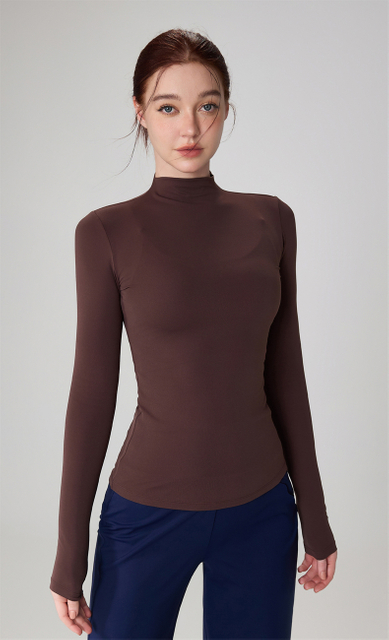  Low Moq Breathable Lightweight Yoga Top High Collar Women Skin Friendly Long Sleeve
