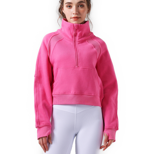 Sports Coat Half Zipper Standing Collar Fashion Finger Button Top Running Fitness Hoodie 