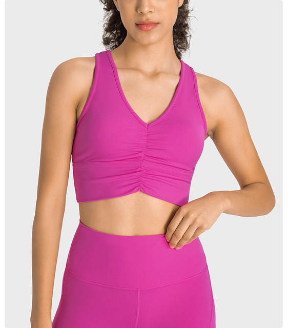 Gym Running Tops Anti Bacterial Front Scrunch V Neck Athletic Crop Tops Padded Sports Bra Tank Tops